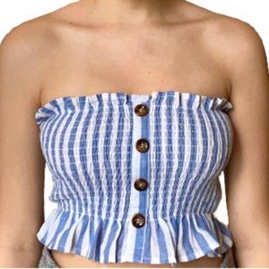 ❇️3/$30❇️ SHEIN Blue & White Stripe Smocked Tube Top. MEDIUM